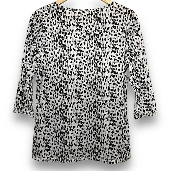 Faded Glory 3/4 Sleeve Peasant Top Womens Med Black/White Animal Print Rope Tie - Picture 4 of 10